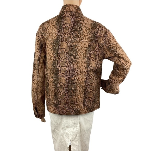Free People Denim Trucker Jacket Size S Snake Print Brown - Picture 5 of 7
